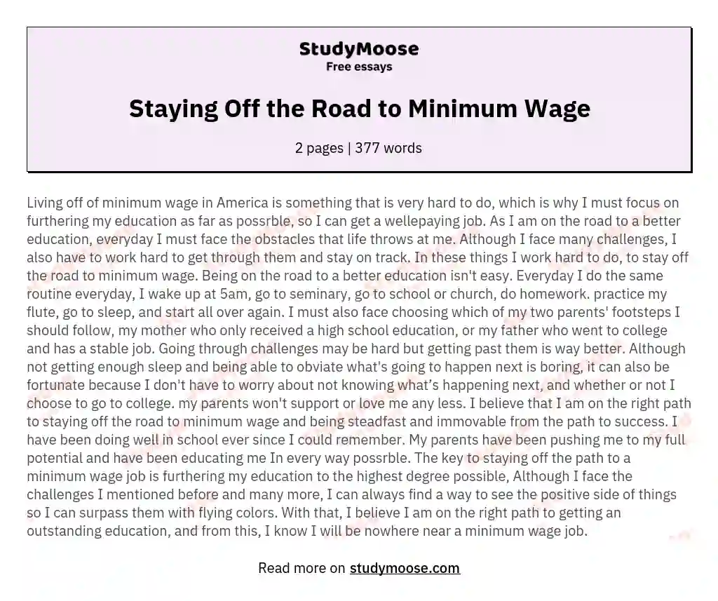 Staying Off the Road to Minimum Wage essay