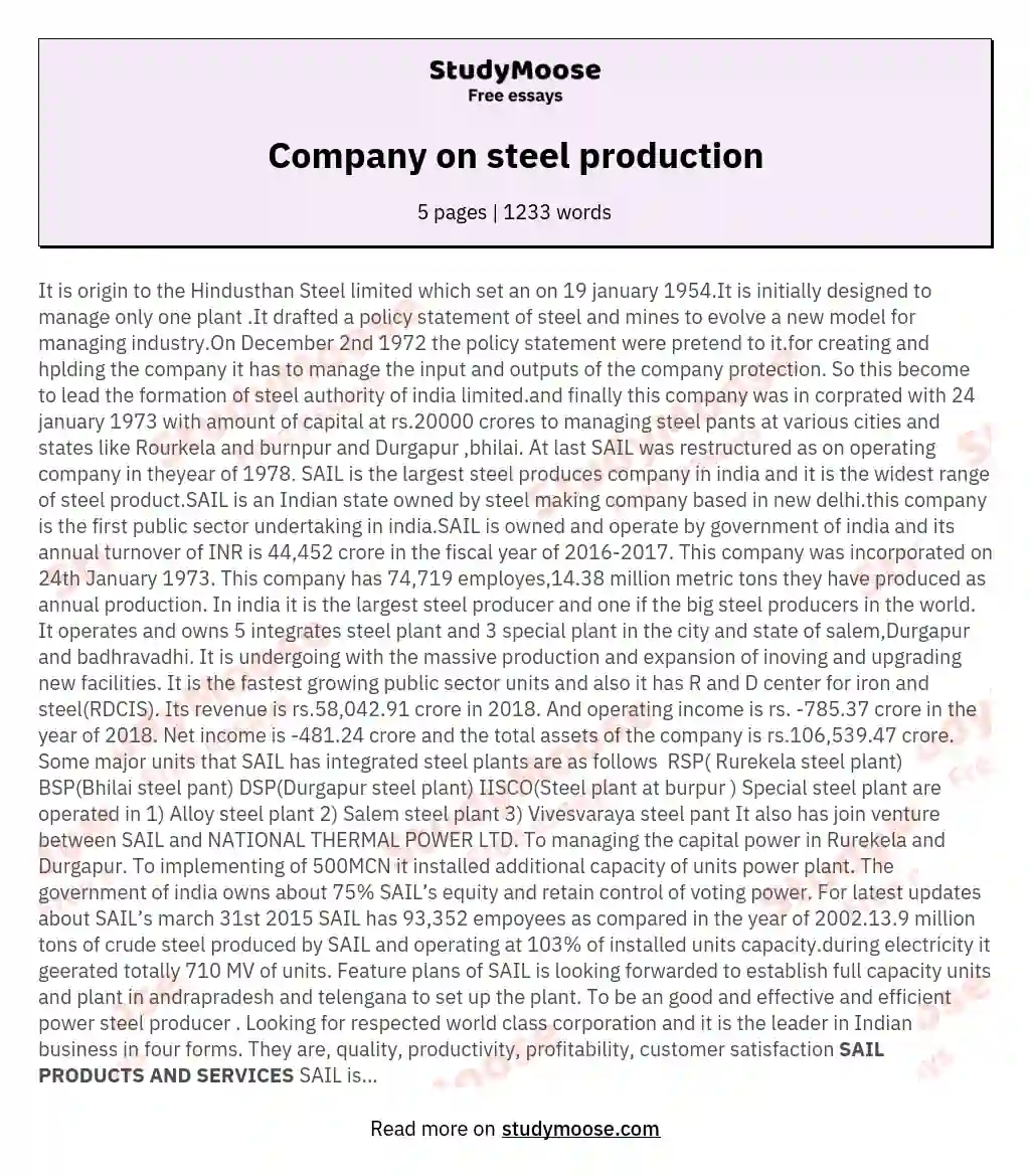 Company on steel production essay