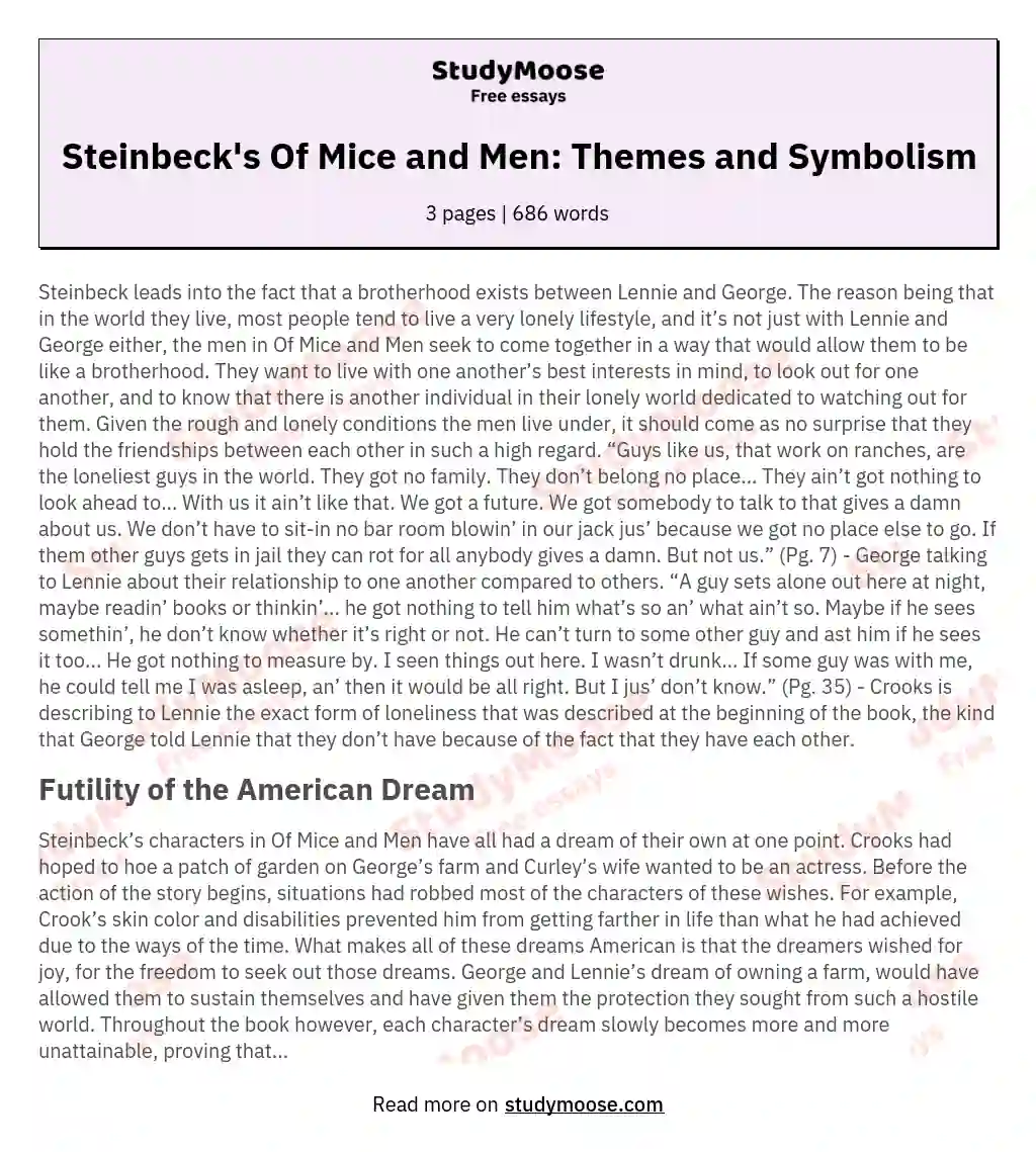 Steinbeck's Of Mice and Men: Themes and Symbolism essay