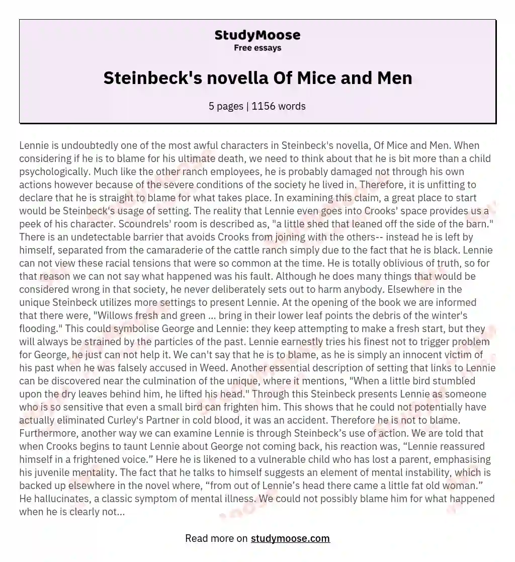 Steinbeck's novella Of Mice and Men essay