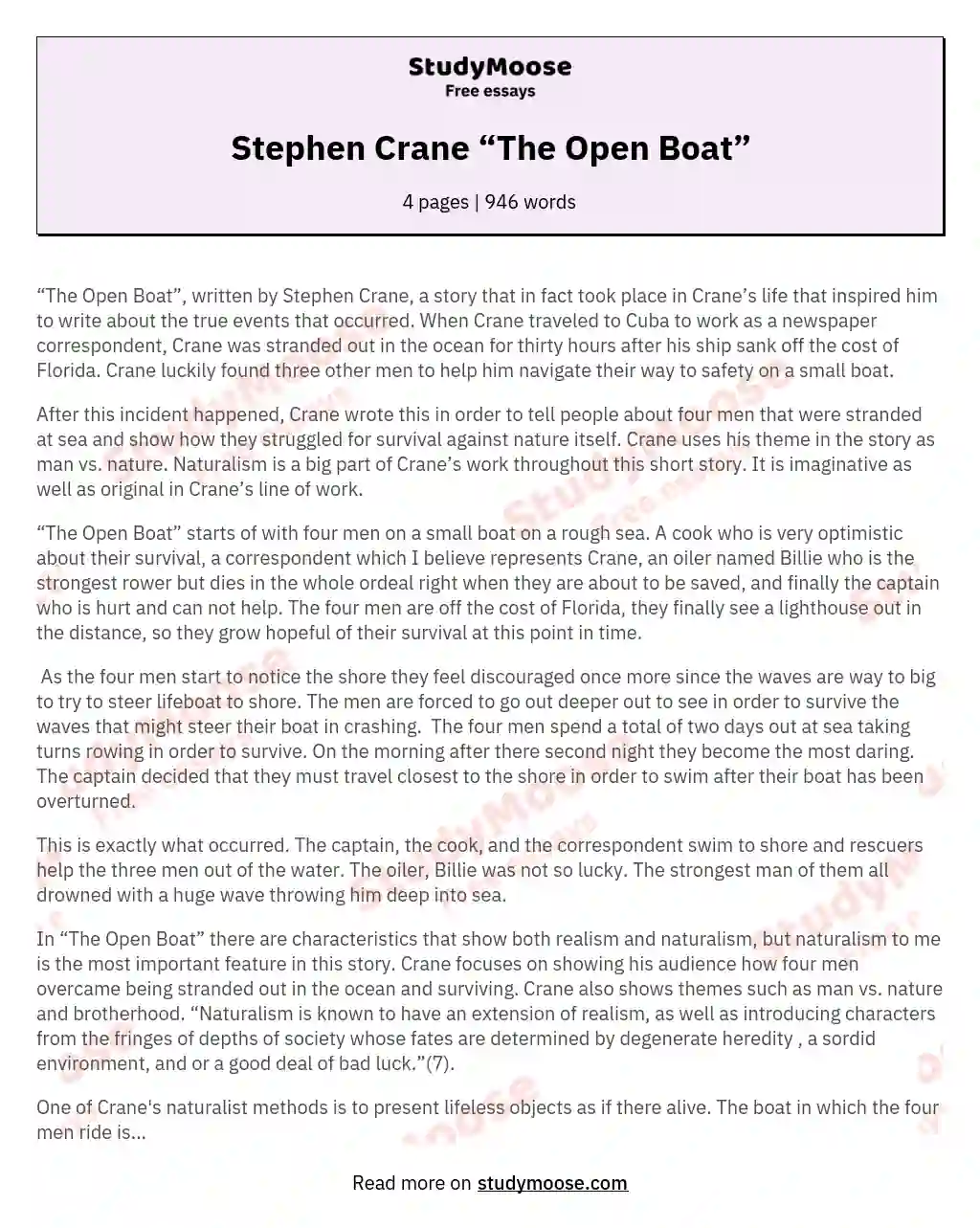 Stephen Crane “The Open Boat” essay