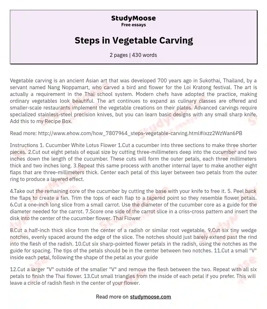 Steps in Vegetable Carving essay