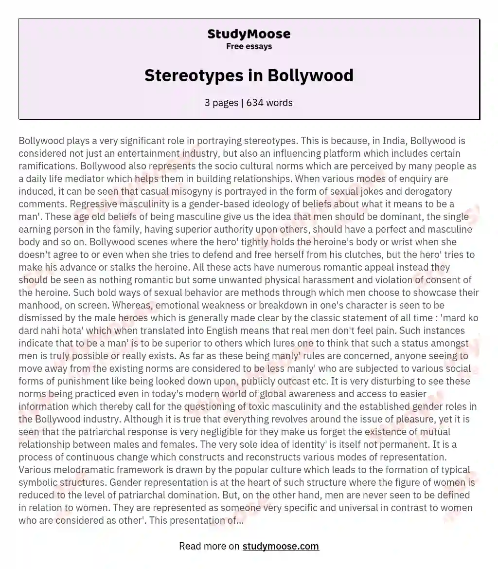 Stereotypes in Bollywood essay