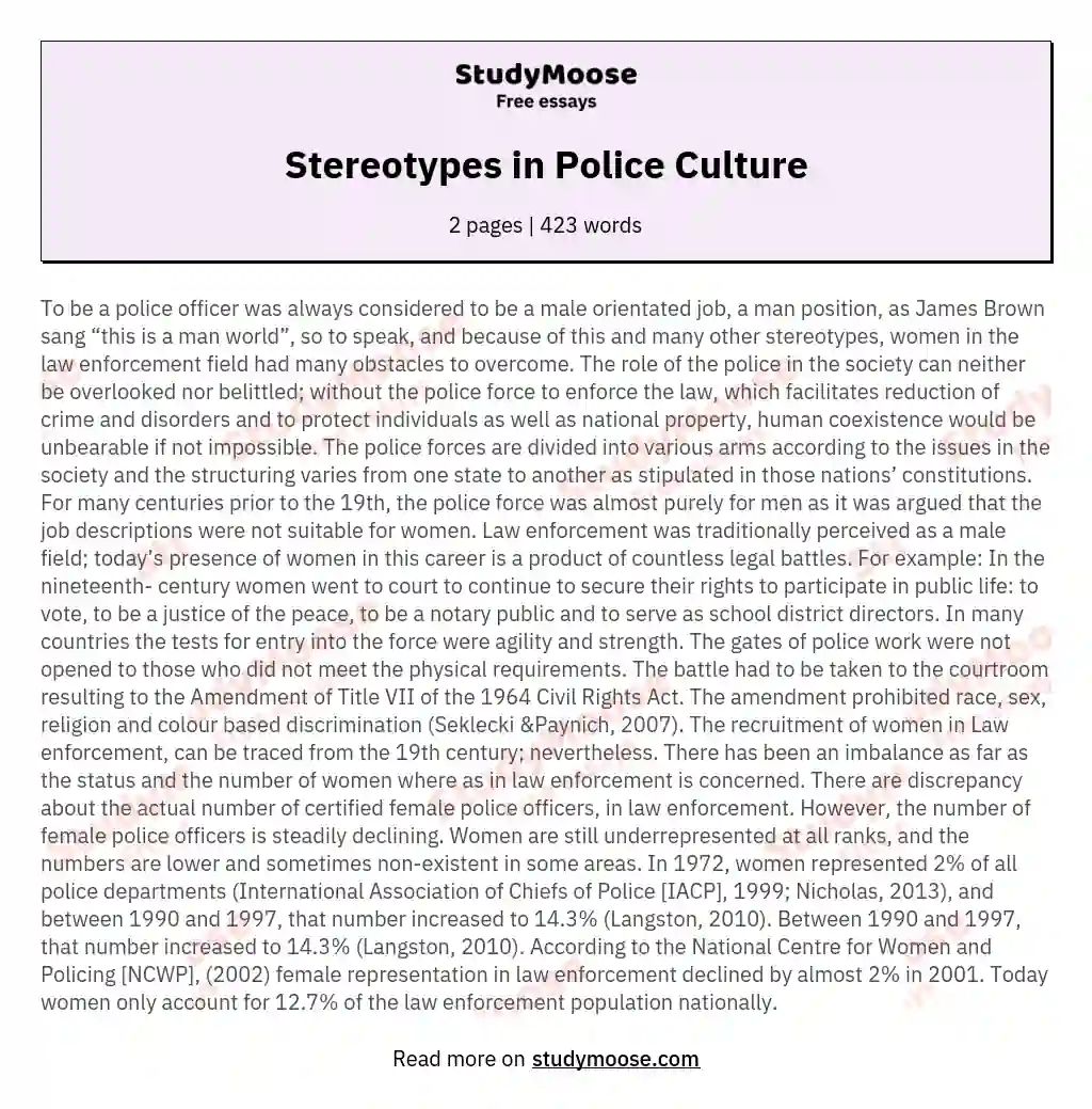 Stereotypes in Police Culture essay