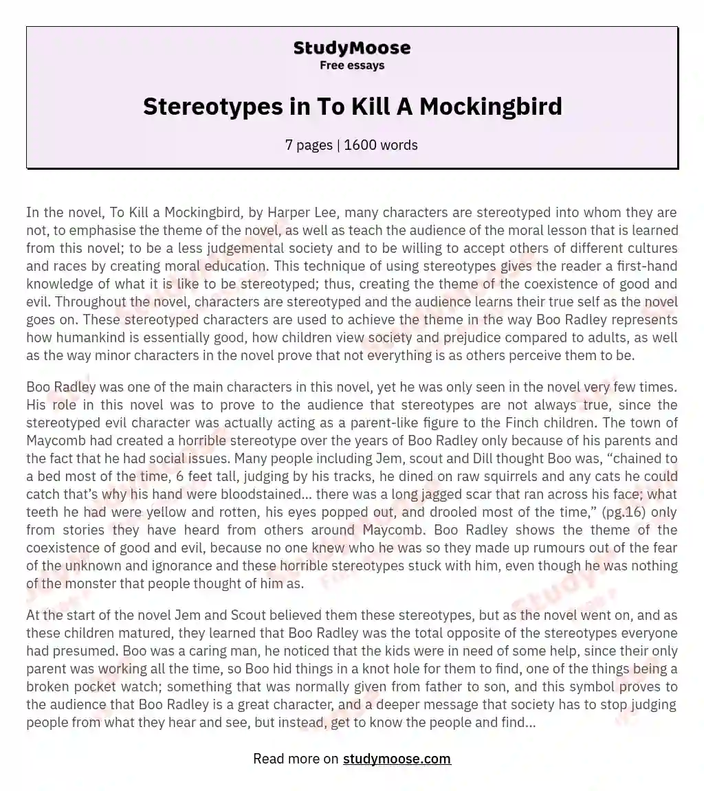 Challenging Stereotypes in "To Kill a Mockingbird" essay