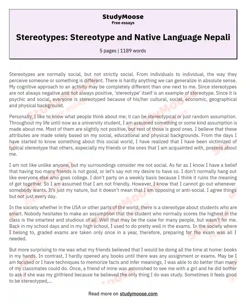 Stereotypes: Stereotype and Native Language Nepali essay
