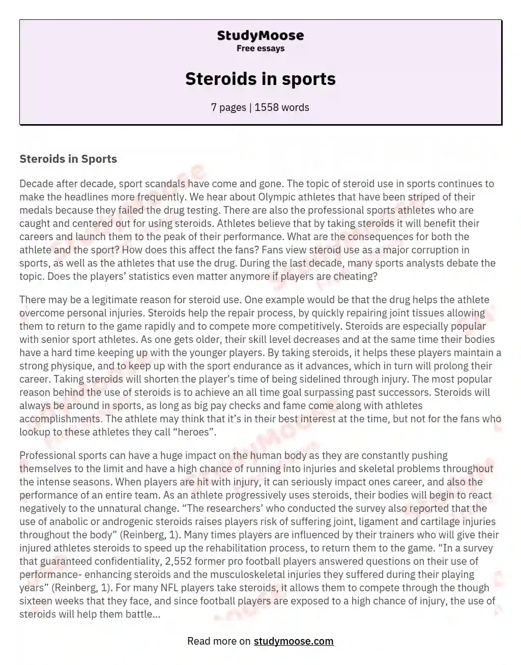 Steroids in sports essay