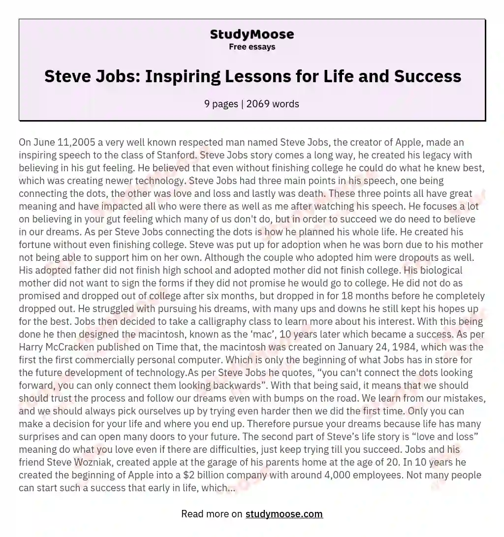 Steve Jobs: Inspiring Lessons for Life and Success essay