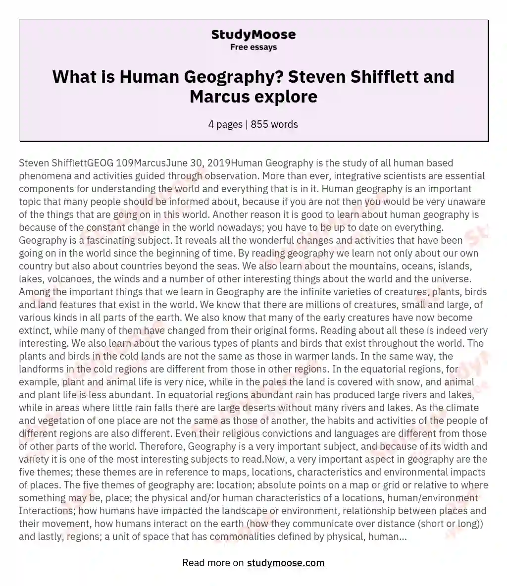 What is Human Geography? Steven Shifflett and Marcus explore essay