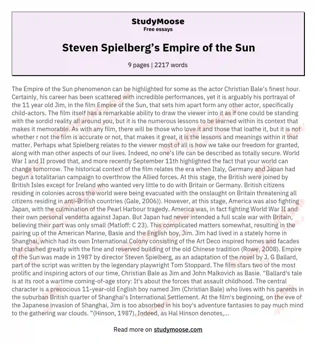 Steven Spielberg’s Empire of the Sun essay