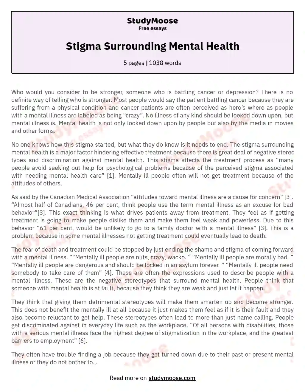 The Stigma Surrounding Mental Health essay