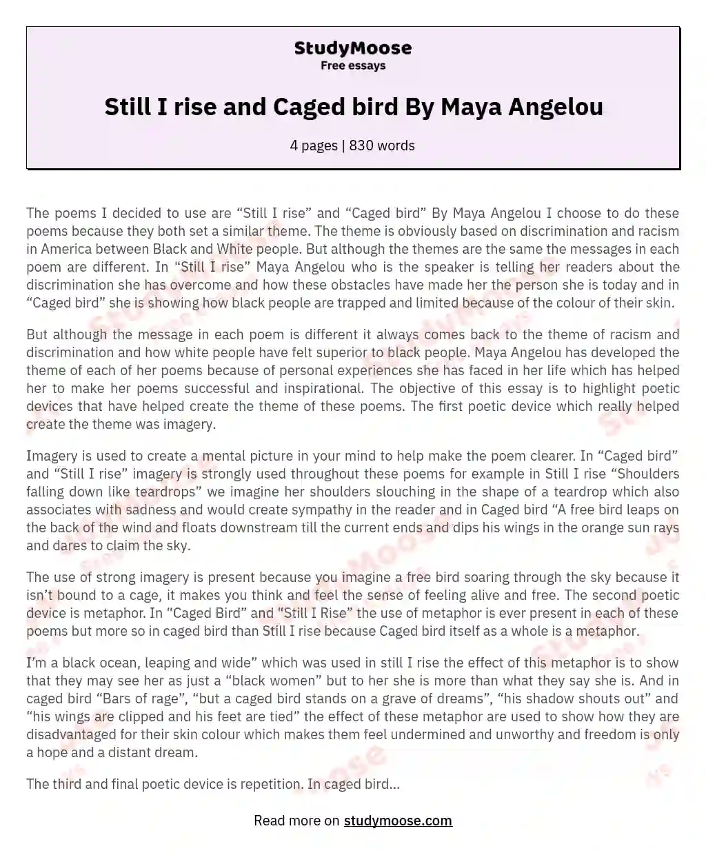 caged bird poem theme