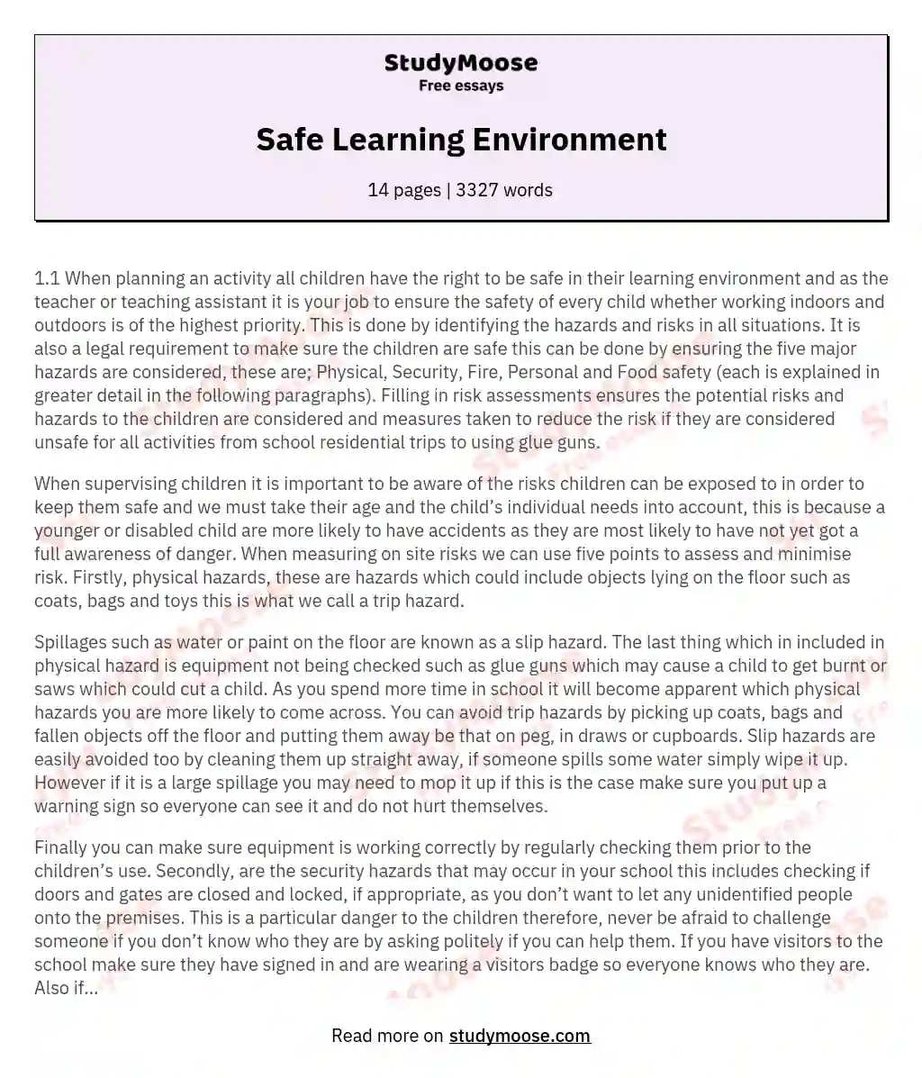 Safe Learning Environment