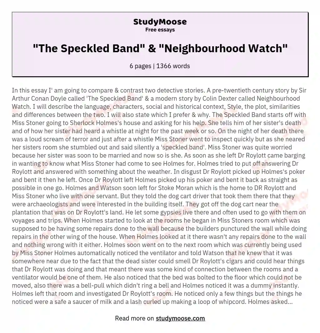 "The Speckled Band" & "Neighbourhood Watch" essay