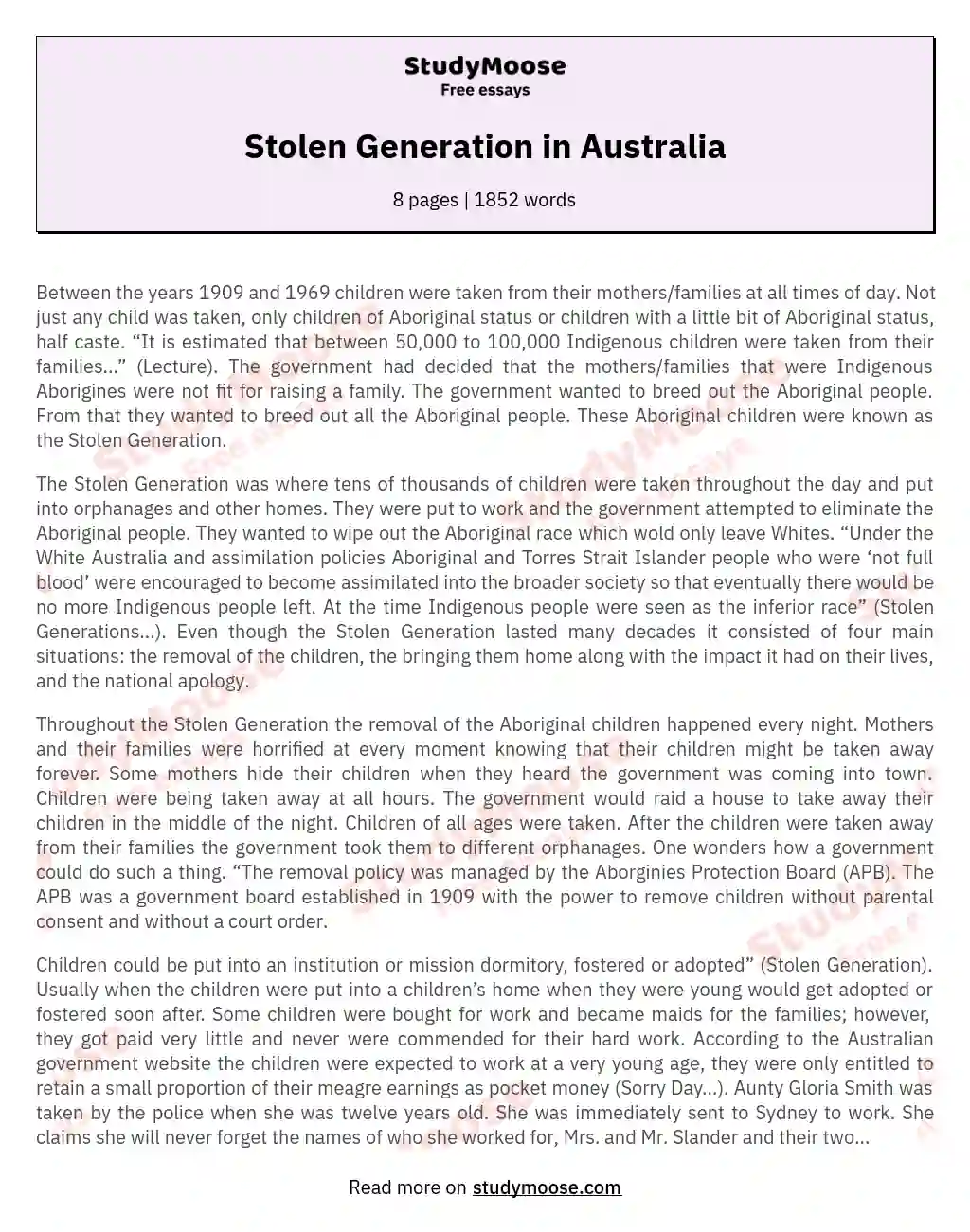 Stolen Generation in Australia essay