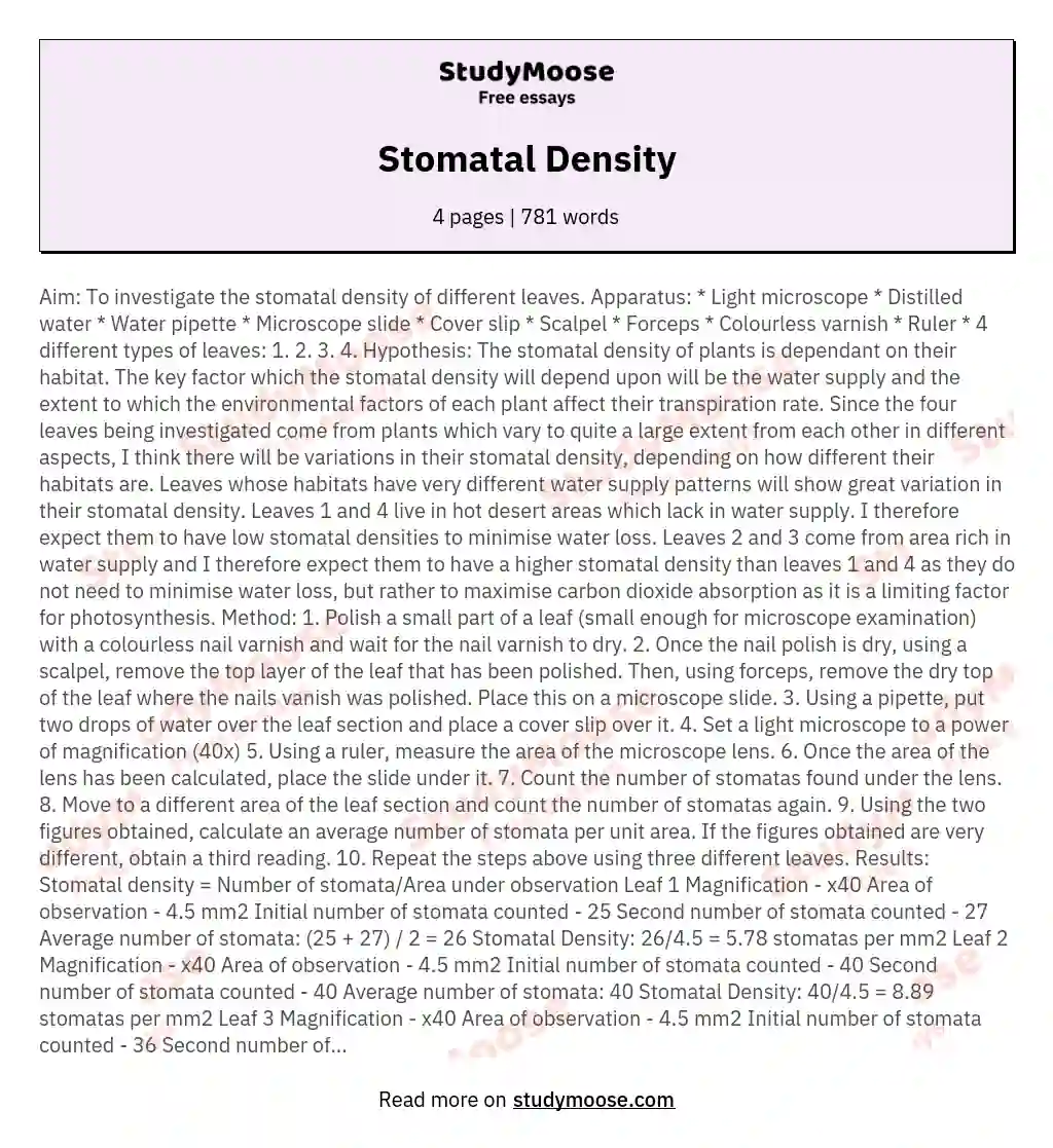 Stomatal Density essay