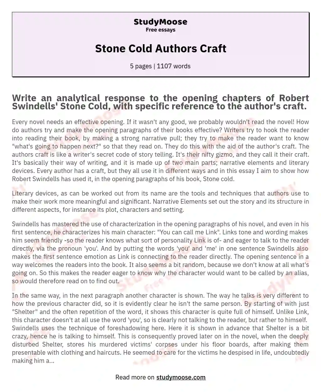 Stone Cold Authors Craft essay