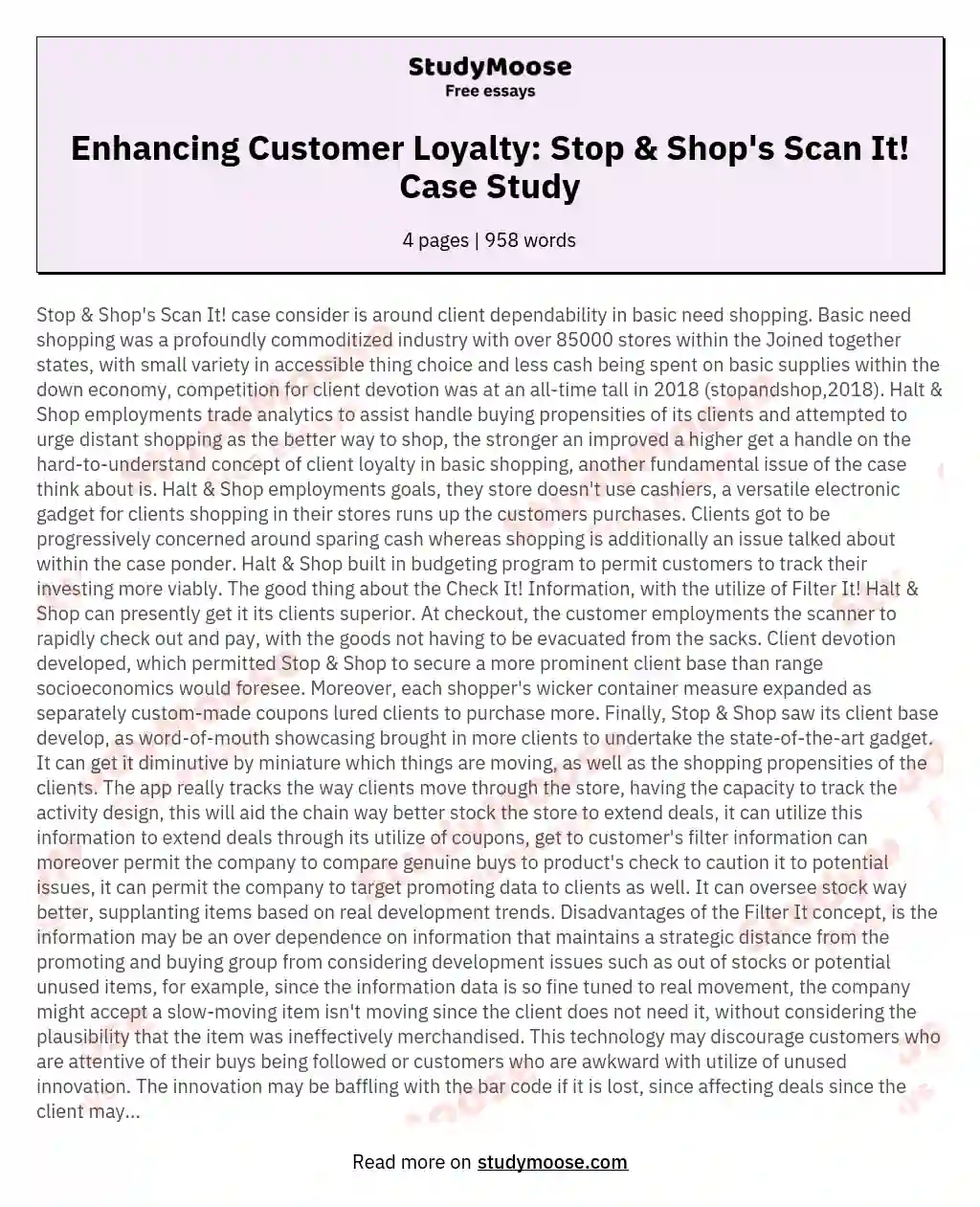 Enhancing Customer Loyalty: Stop & Shop's Scan It! Case Study essay