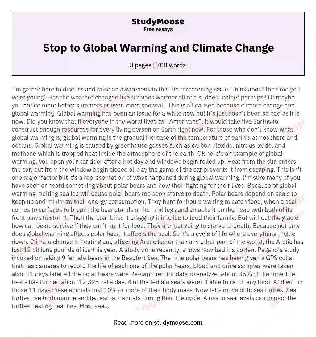 an essay about global warming and climate change