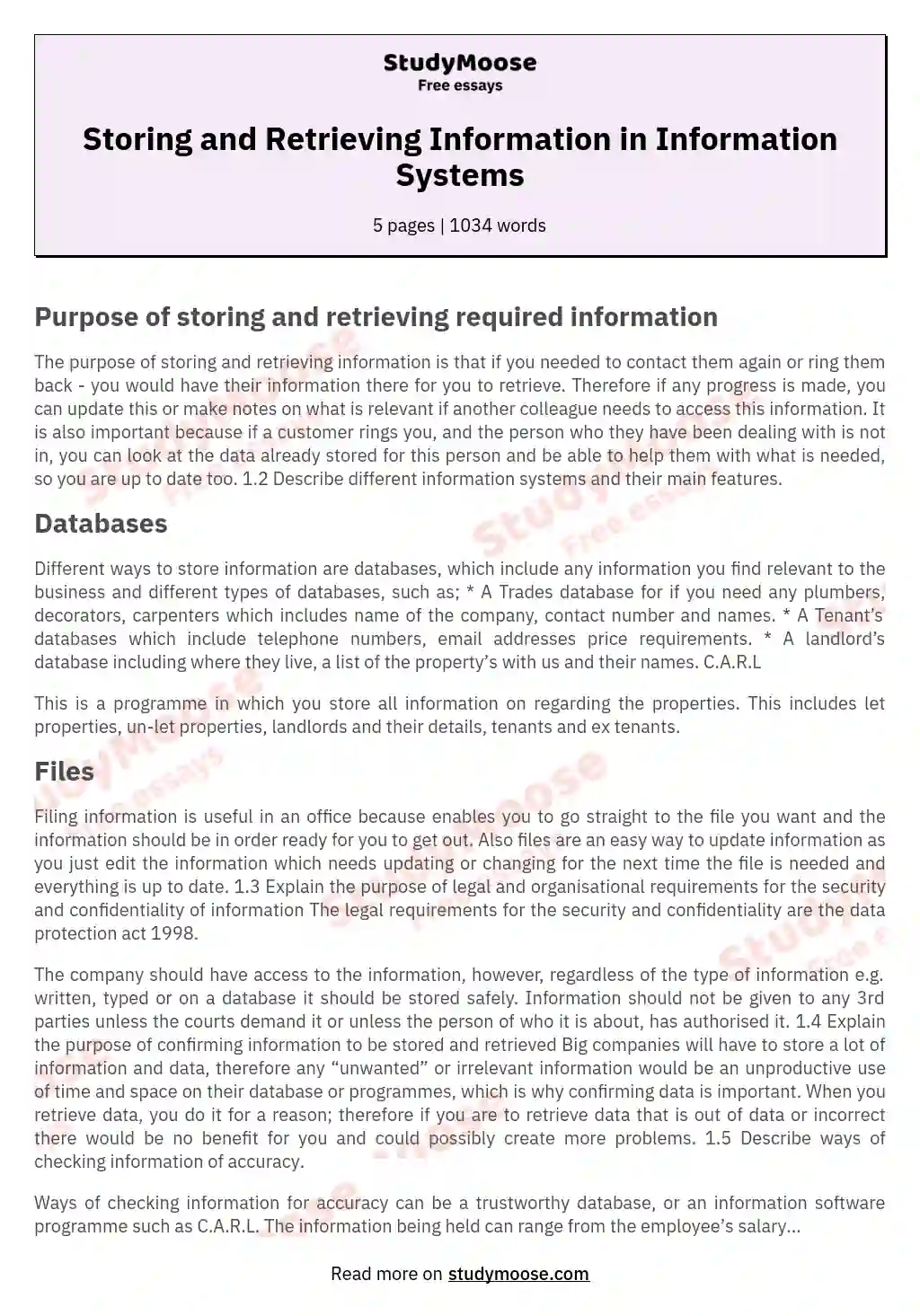 Storing and Retrieving Information in Information Systems