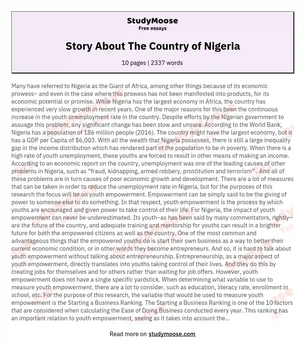 Story About The Country of Nigeria essay
