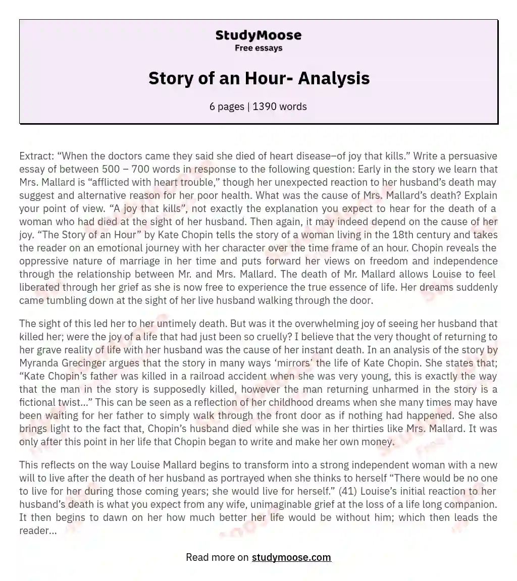Societal Pressures in 'The Story of an Hour' essay