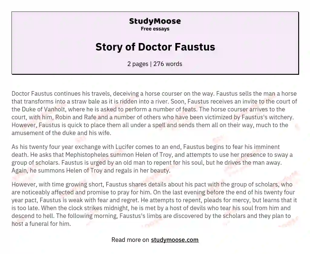 Story of Doctor Faustus essay