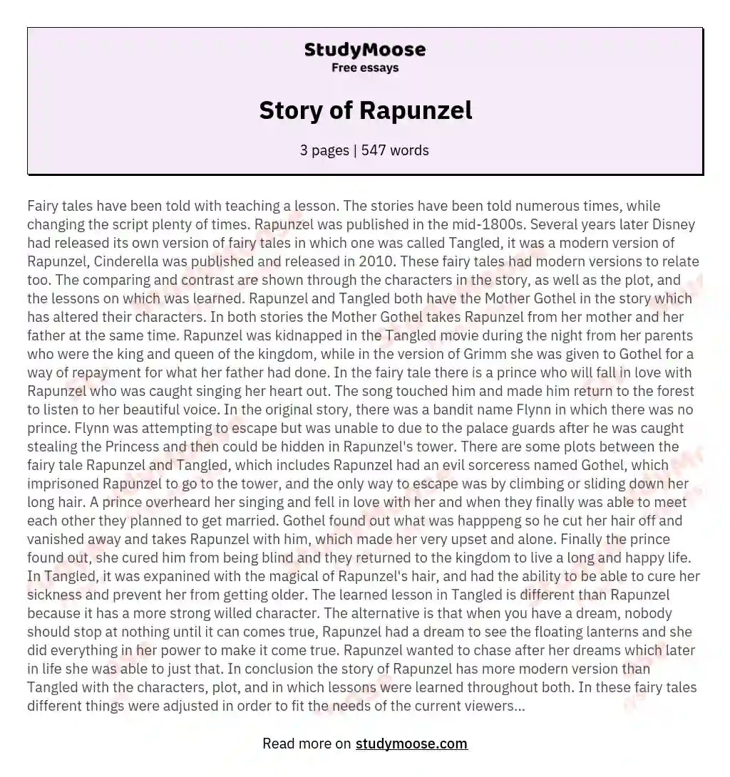 essay on my favourite cartoon character rapunzel