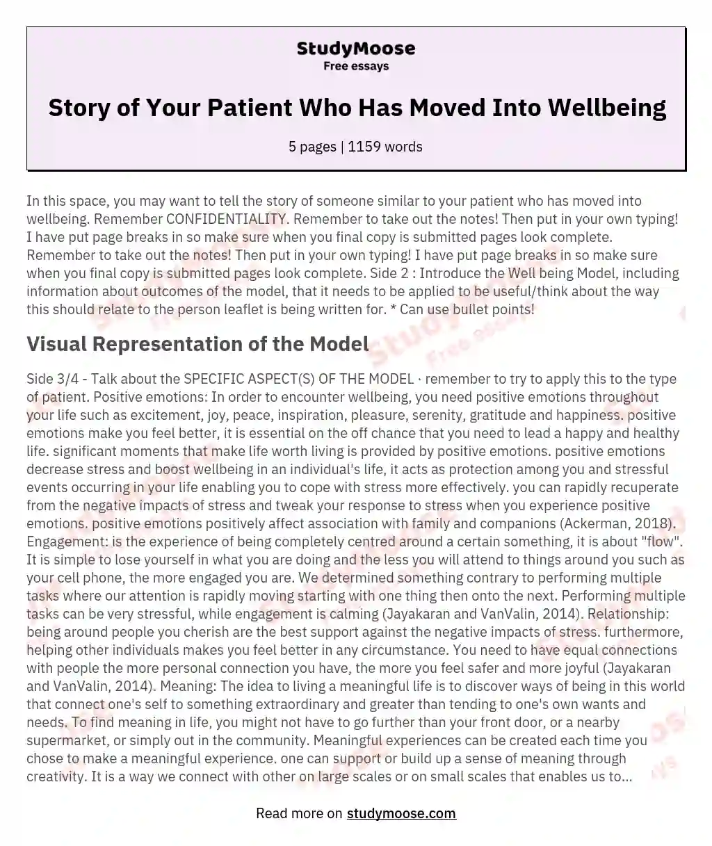 Story of Your Patient Who Has Moved Into Wellbeing essay