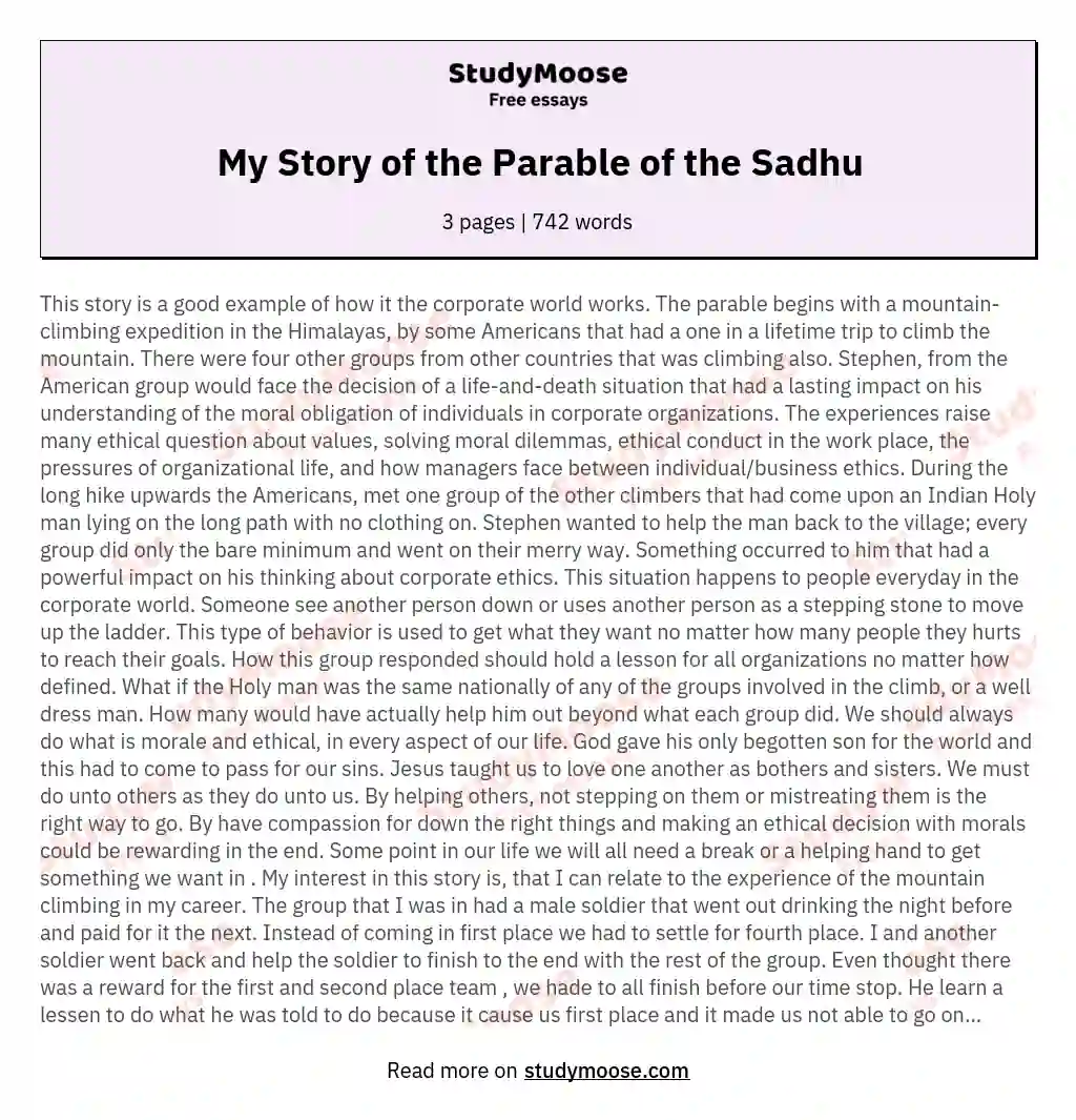 My Story of the Parable of the Sadhu