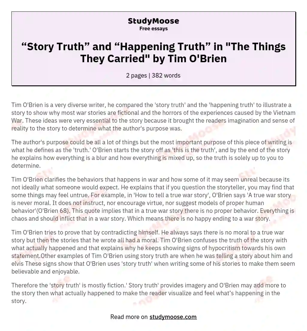 “Story Truth” and “Happening Truth” in "The Things They Carried" by Tim O'Brien