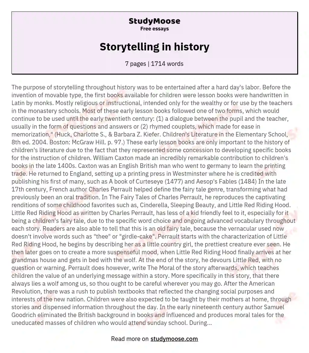 Storytelling in history essay