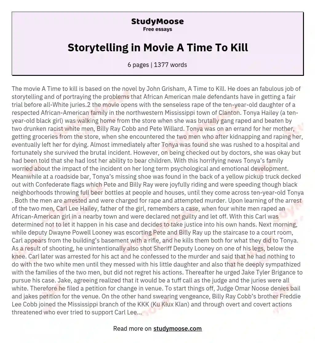 Storytelling in Movie A Time To Kill essay