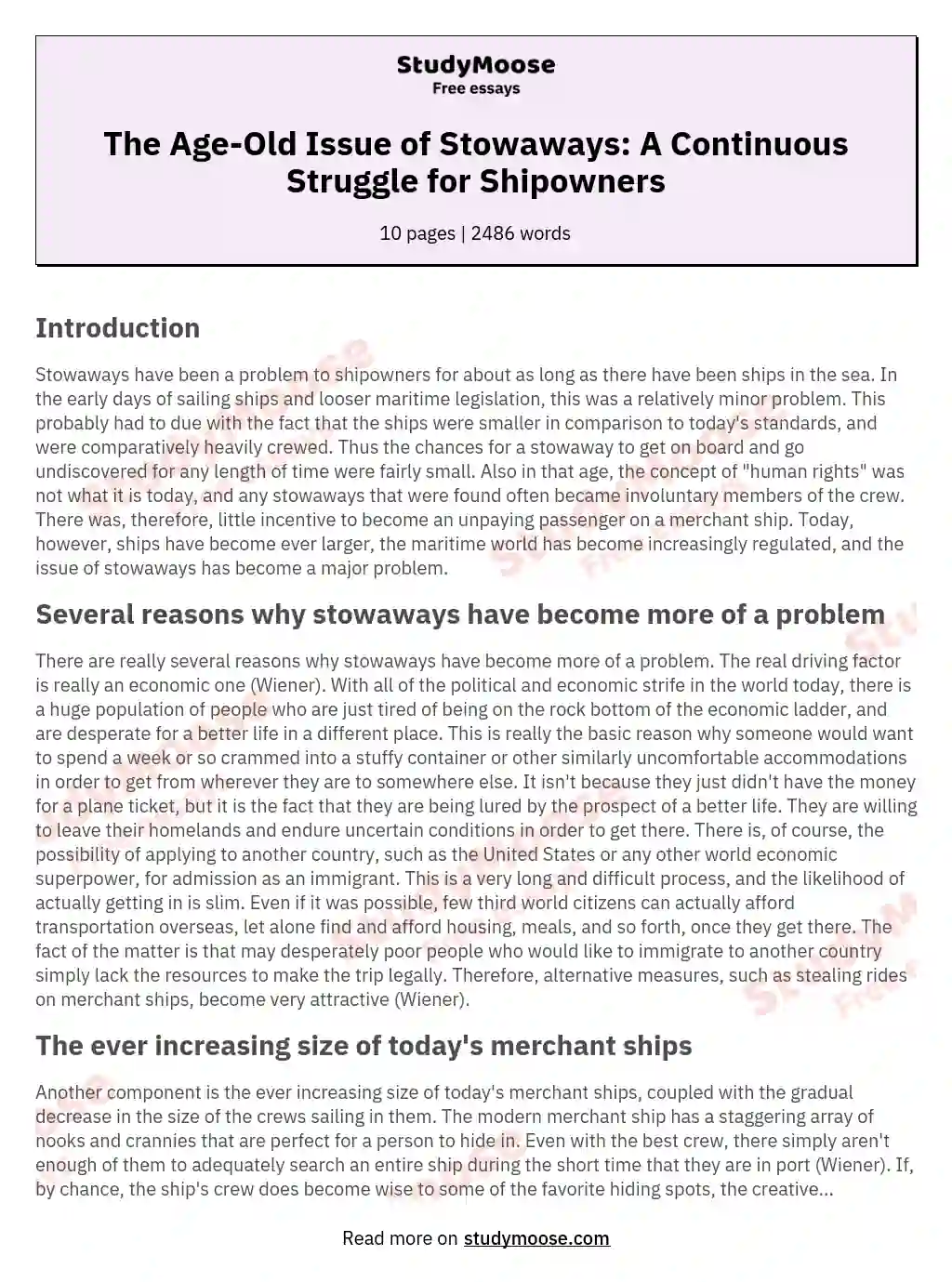 The Age-Old Issue of Stowaways: A Continuous Struggle for Shipowners essay