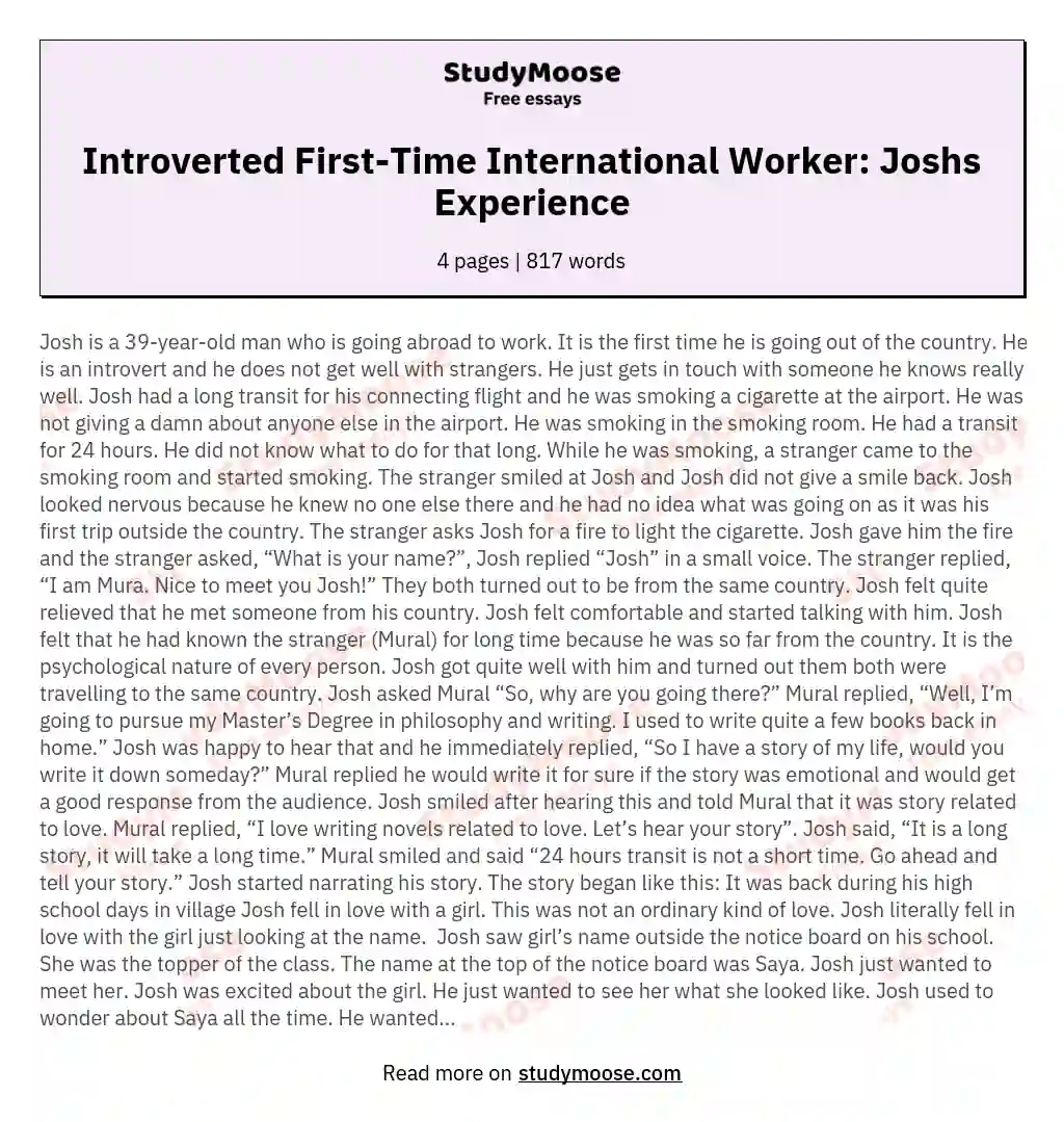 Introverted First-Time International Worker: Joshs Experience essay