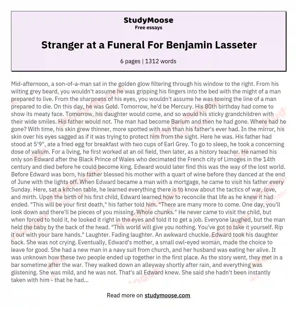 Stranger at a Funeral For Benjamin Lasseter essay