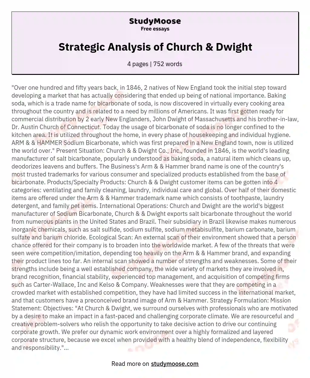 Strategic Analysis of Church &amp; Dwight essay