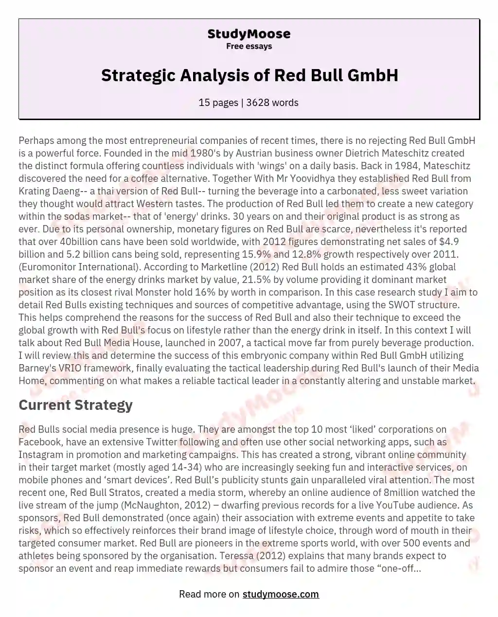 Strategic Analysis of Red Bull GmbH