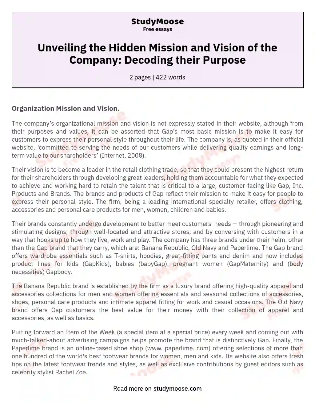 Unveiling the Hidden Mission and Vision of the Company: Decoding their Purpose essay