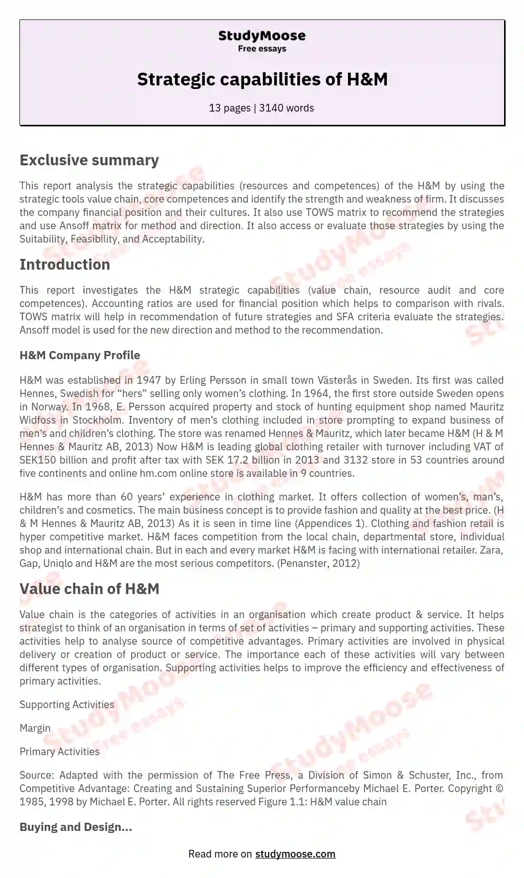 Strategic capabilities of H&M essay