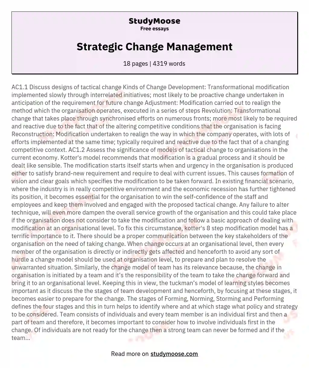 Strategic Change Management essay