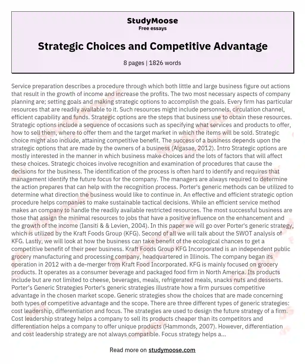 Strategic Choices and Competitive Advantage essay
