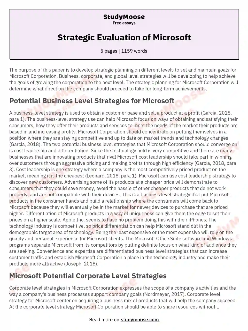 Strategic Evaluation of Microsoft essay