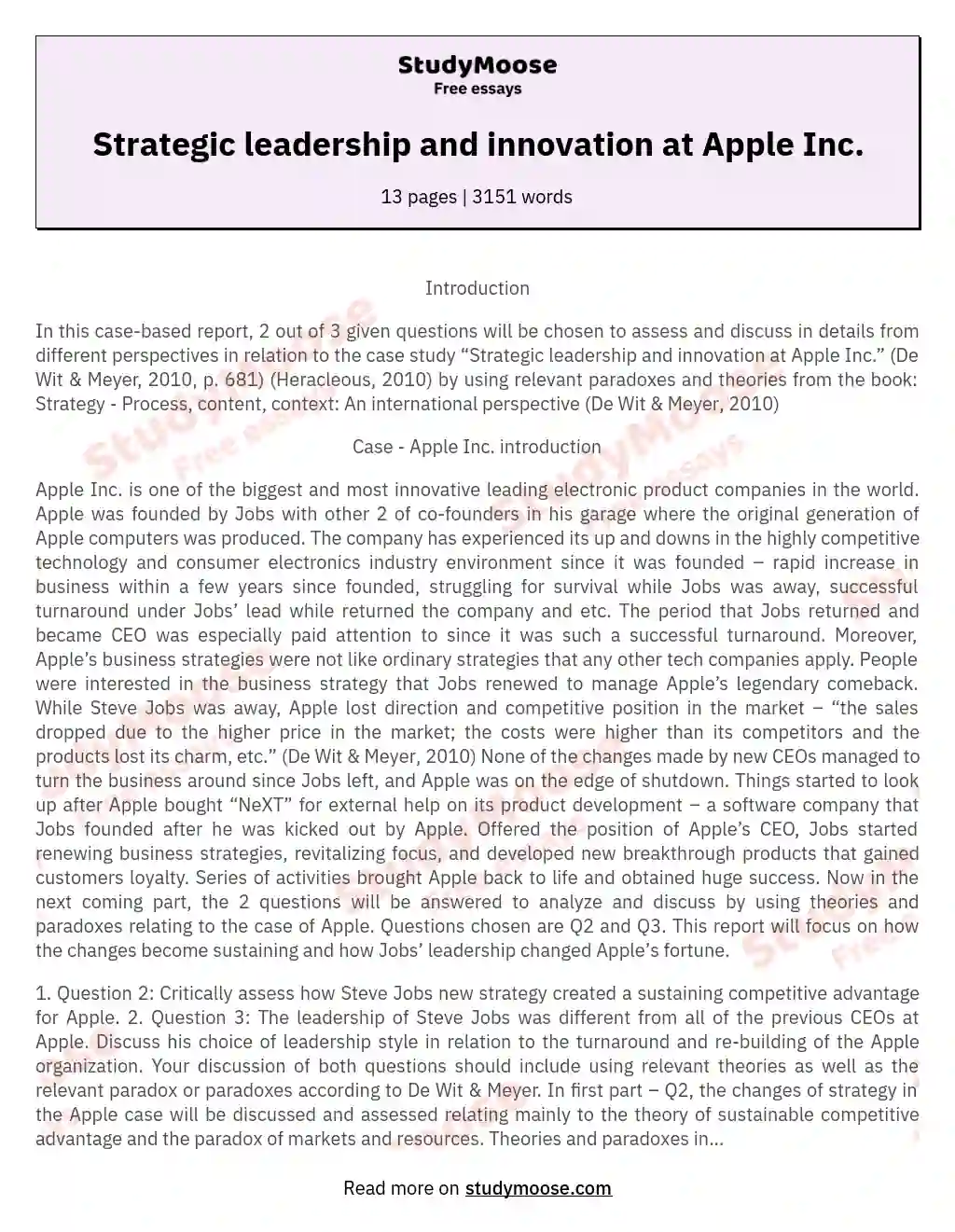Strategic leadership and innovation at Apple Inc.