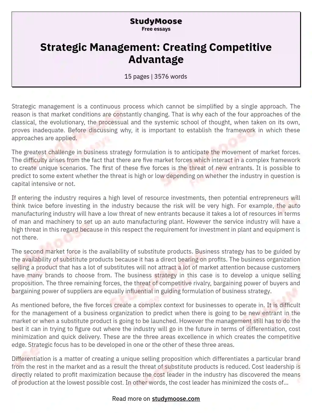 competitive advantage in school essay