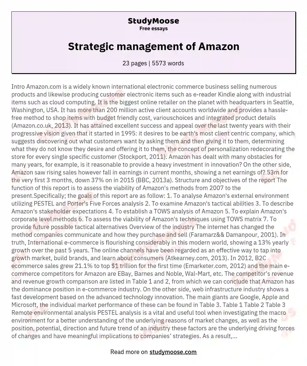 Strategic management of Amazon essay