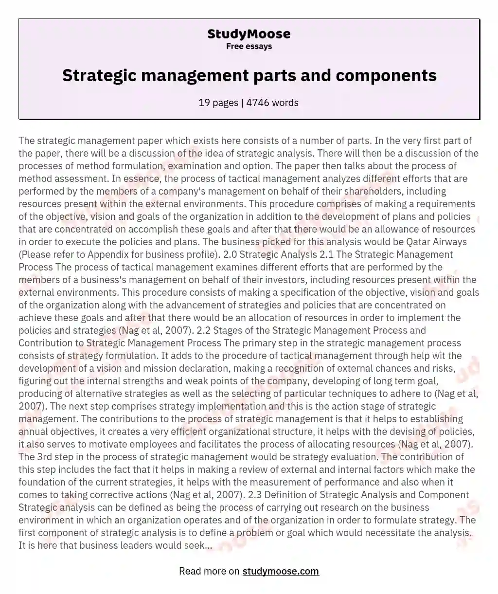 Strategic management parts and components essay