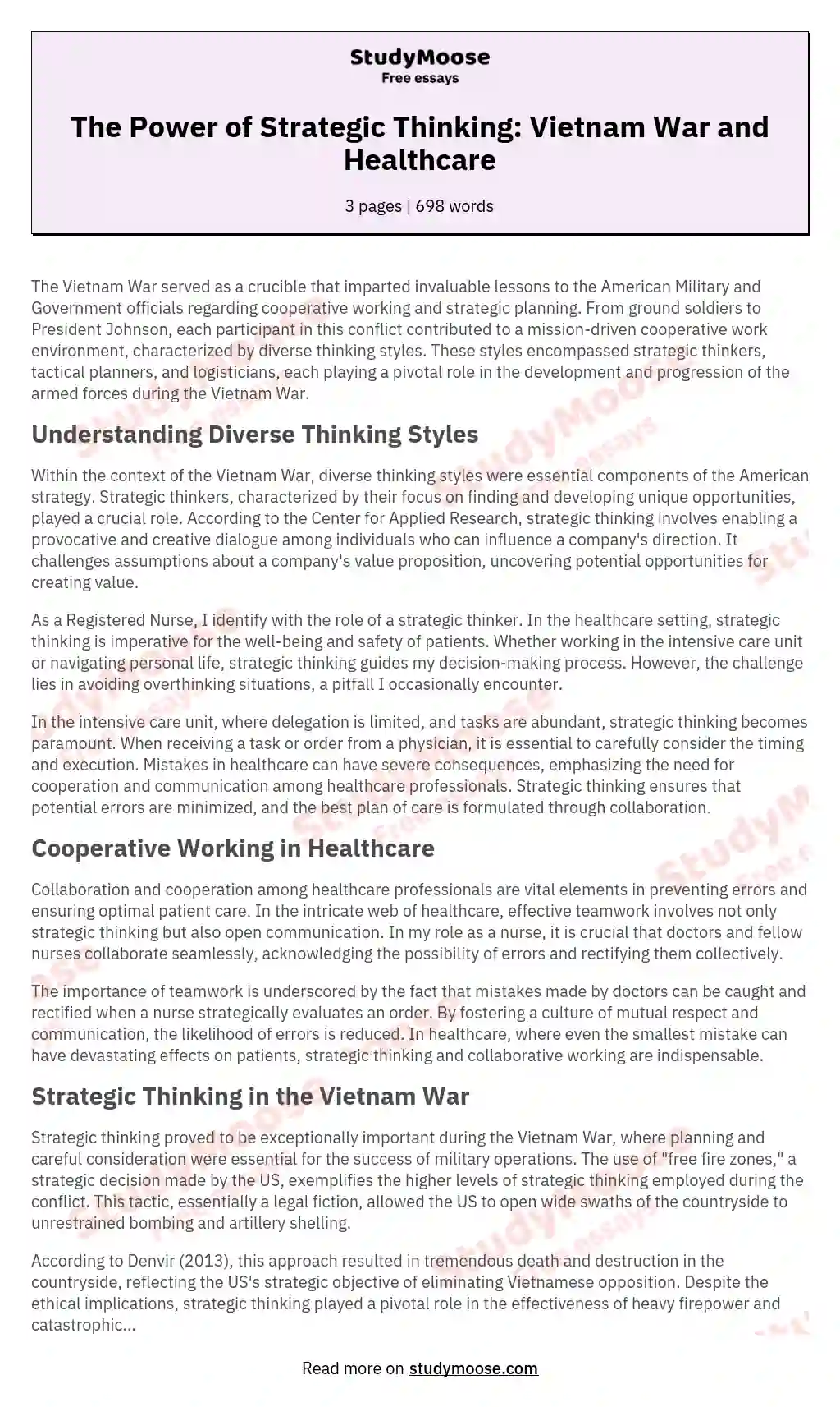 The Power of Strategic Thinking: Vietnam War and Healthcare essay