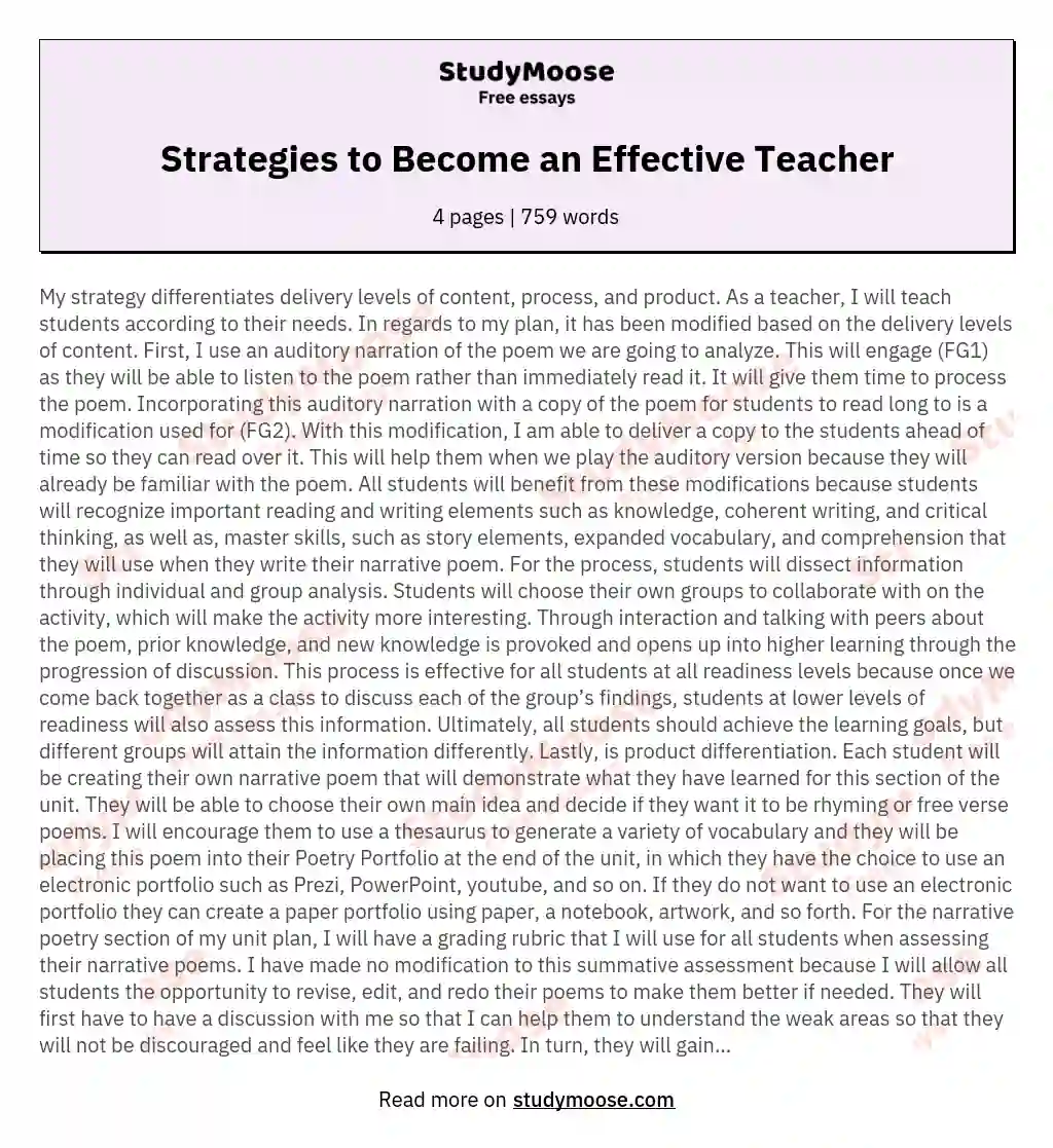 Strategies to Become an Effective Teacher essay