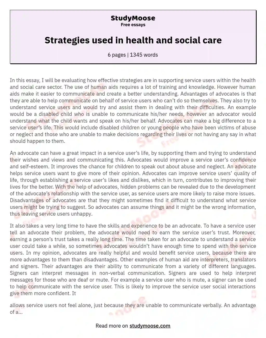 Strategies used in health and social care